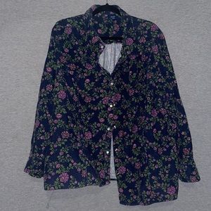 Basic Additions Floral Cotton Corduroy Pearl Button Up Shirt Size 3XL